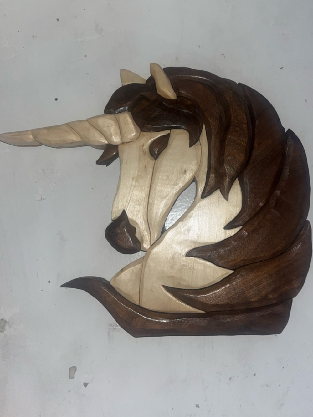 Hand-Carved Wooden Bear on Crescent Moon Wall Art - Yellow & Brown & a unicorn. - Picture 5 of 10
